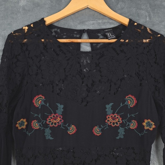 Womens Dress Medium Whimsygoth Boho Fairy Grunge Goth Floral Lace Embroidered - Picture 3 of 10